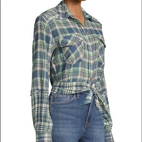 Free people first bloom tie front plaid shirt -SM - Picture 3 of 16